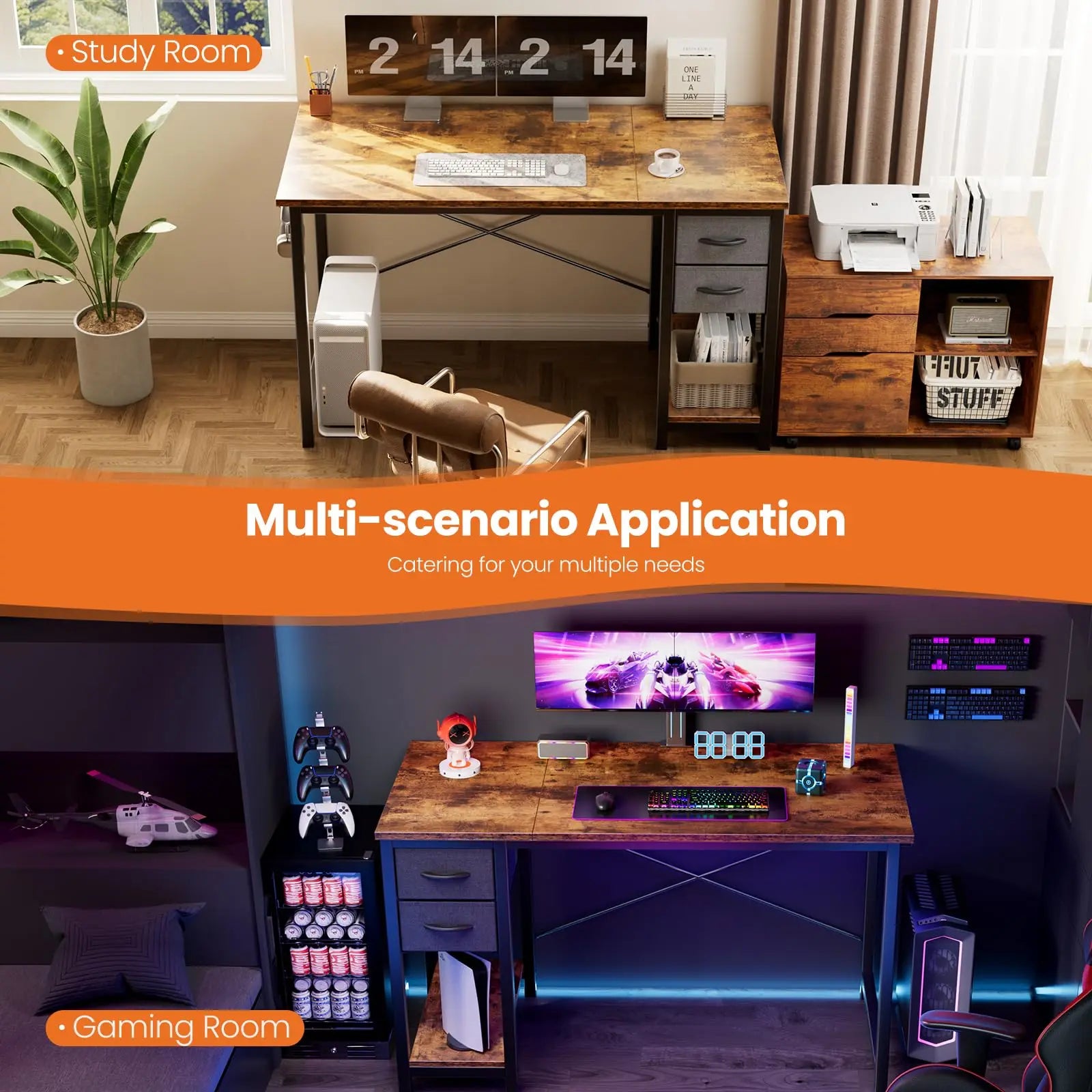 Adjustable  Modern Computer Desk with Drawers
