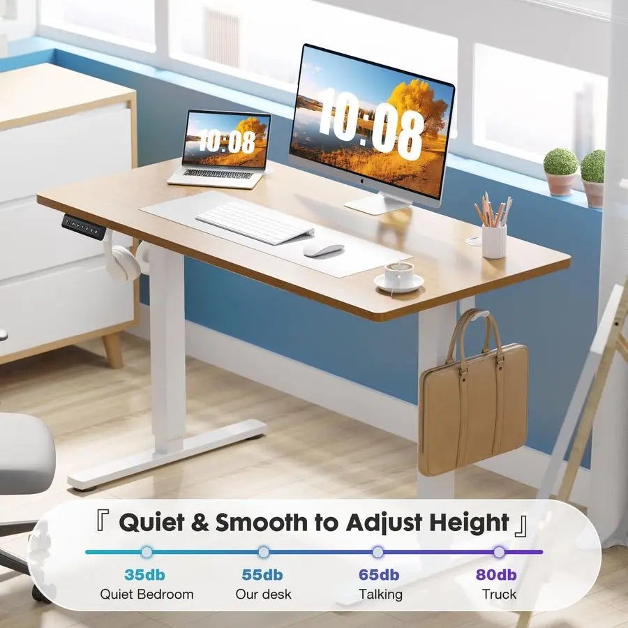 Electric Standing Desk Adjustable Height, 48x24 Inch Sit Stand Up Home Office Desks Computer Workstation PC Work Table with 3 Me