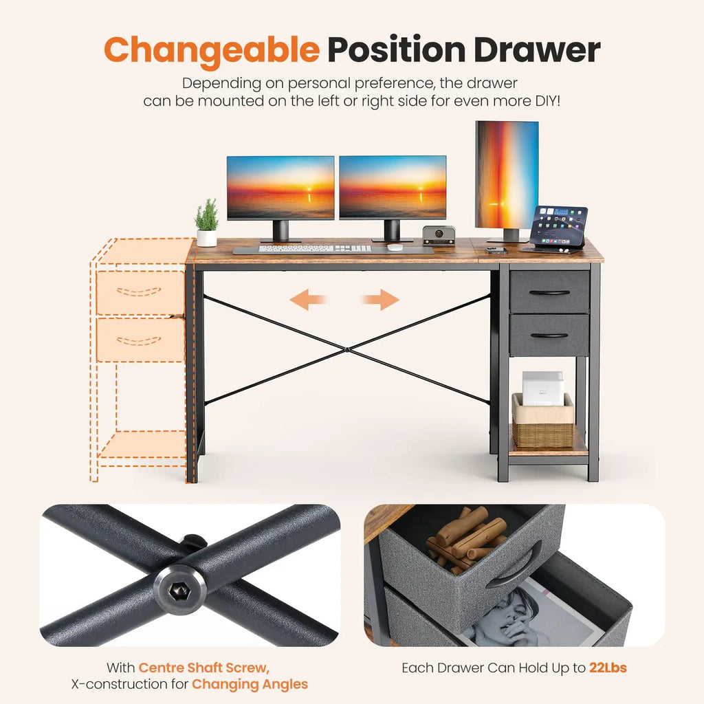 Adjustable  Modern Computer Desk with Drawers